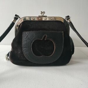 Vintage Letisse Dark Brown Leather Suede Apple Small Shoulder Purse Bag Unique